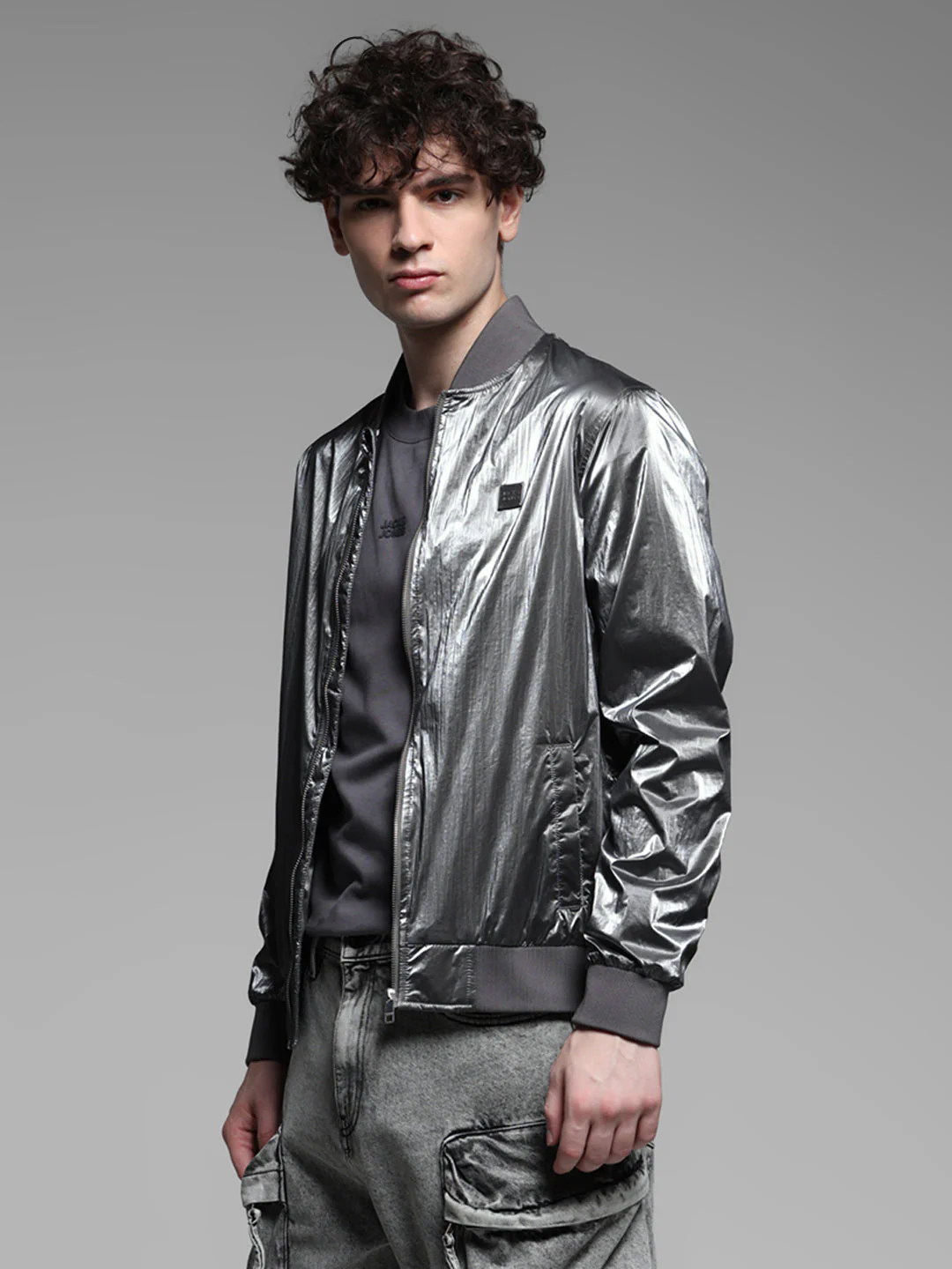 Metallic Finish Bomber Jacket - Image 3