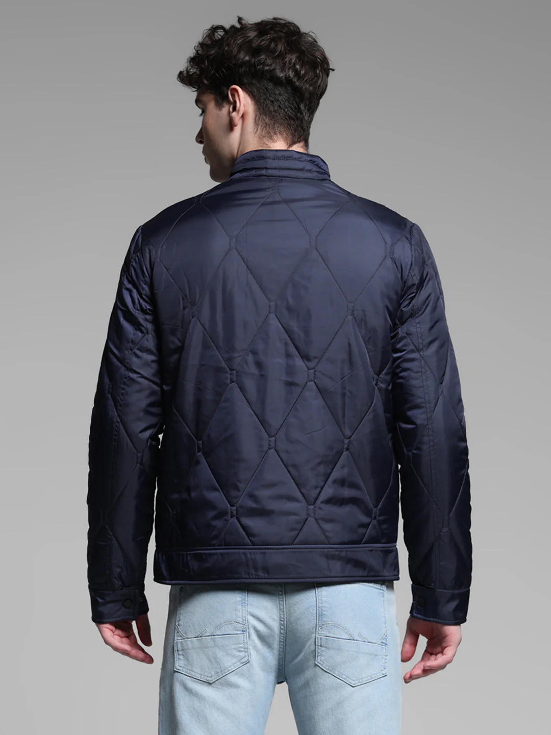 Navy Blue Zip-Up Puffer Jacket - Image 4