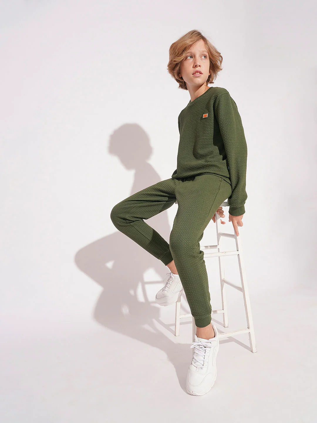 Boys Olive Textured Co-ord Set Sweatpants