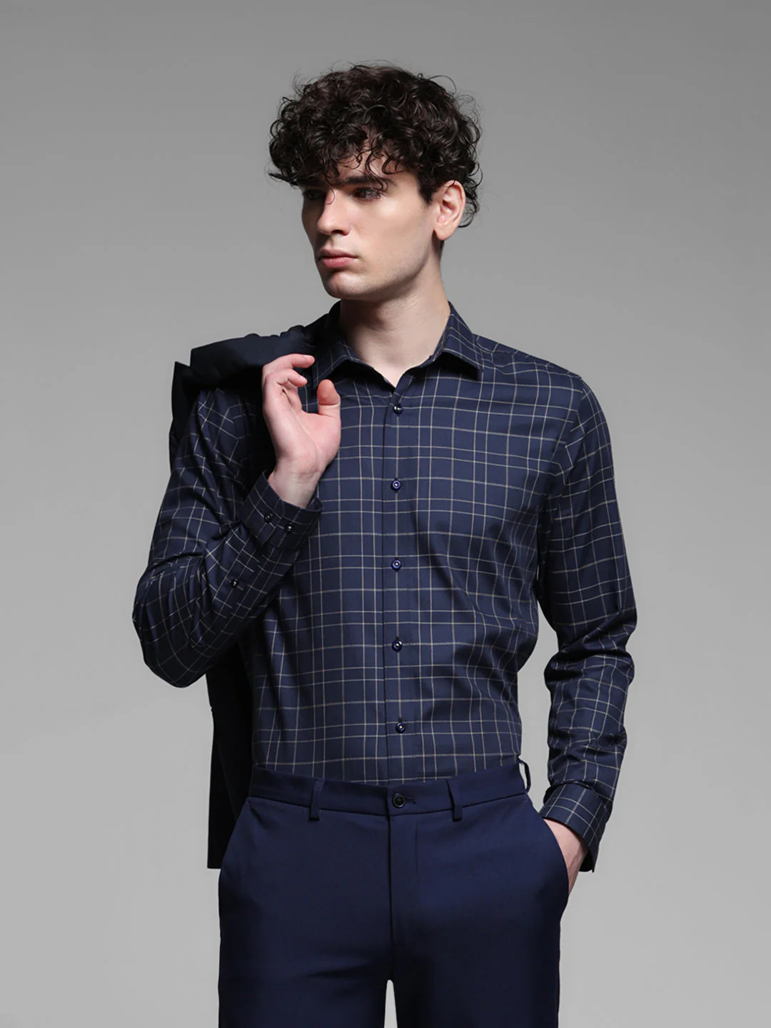 Navy Blue Check Shirt