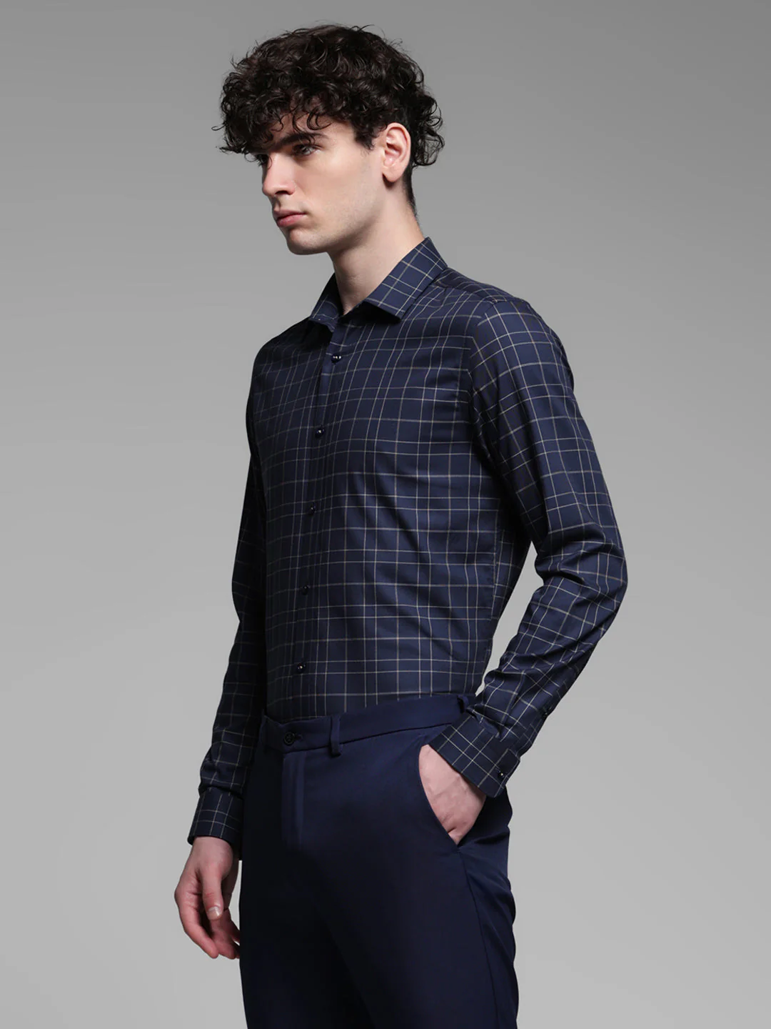 Navy Blue Check Shirt - Image 3