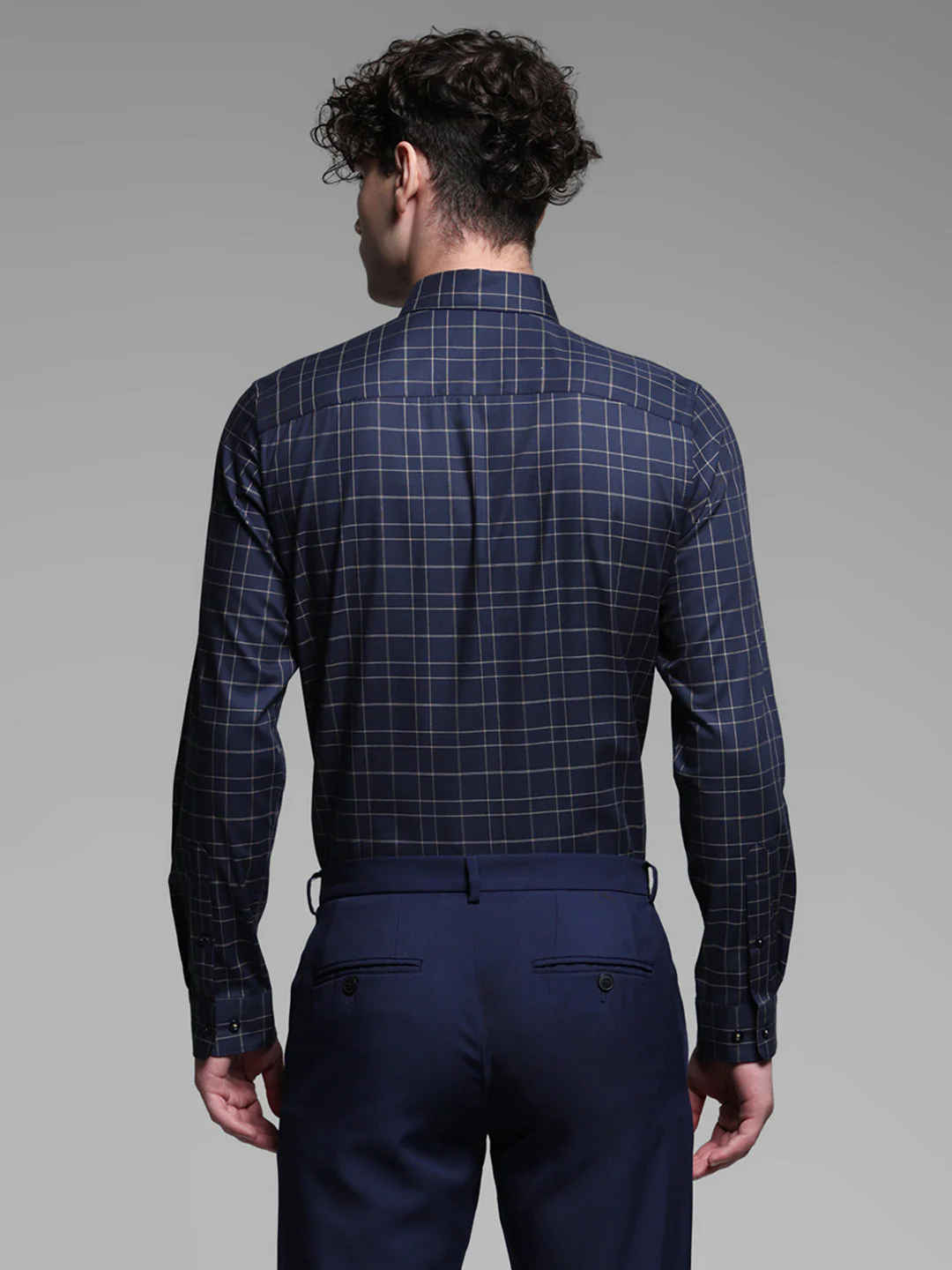 Navy Blue Check Shirt - Image 4