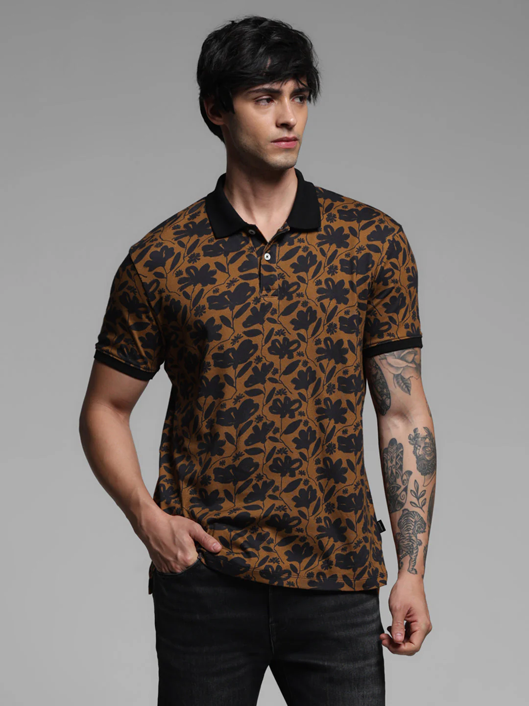 Brown Printed Cotton Polo - Image 2