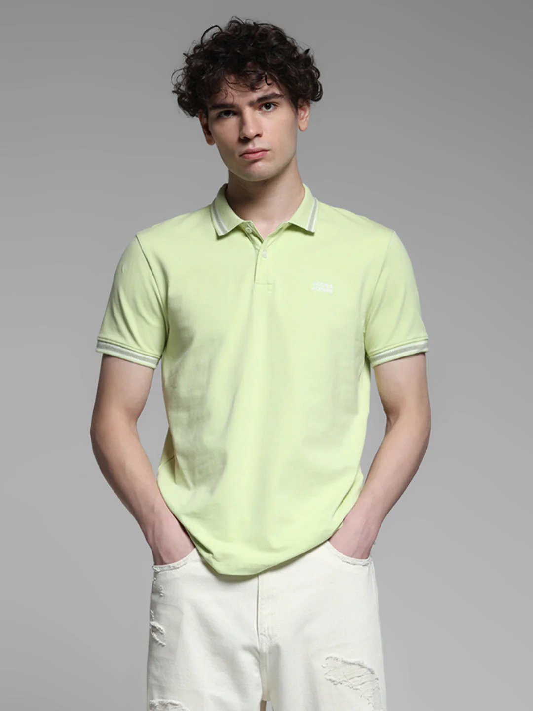 Lime Green Logo Print Polo - Image 2