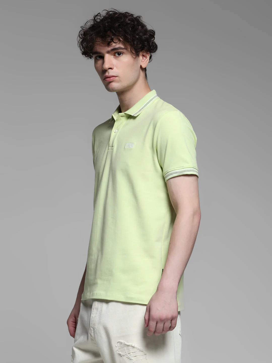 Lime Green Logo Print Polo - Image 3