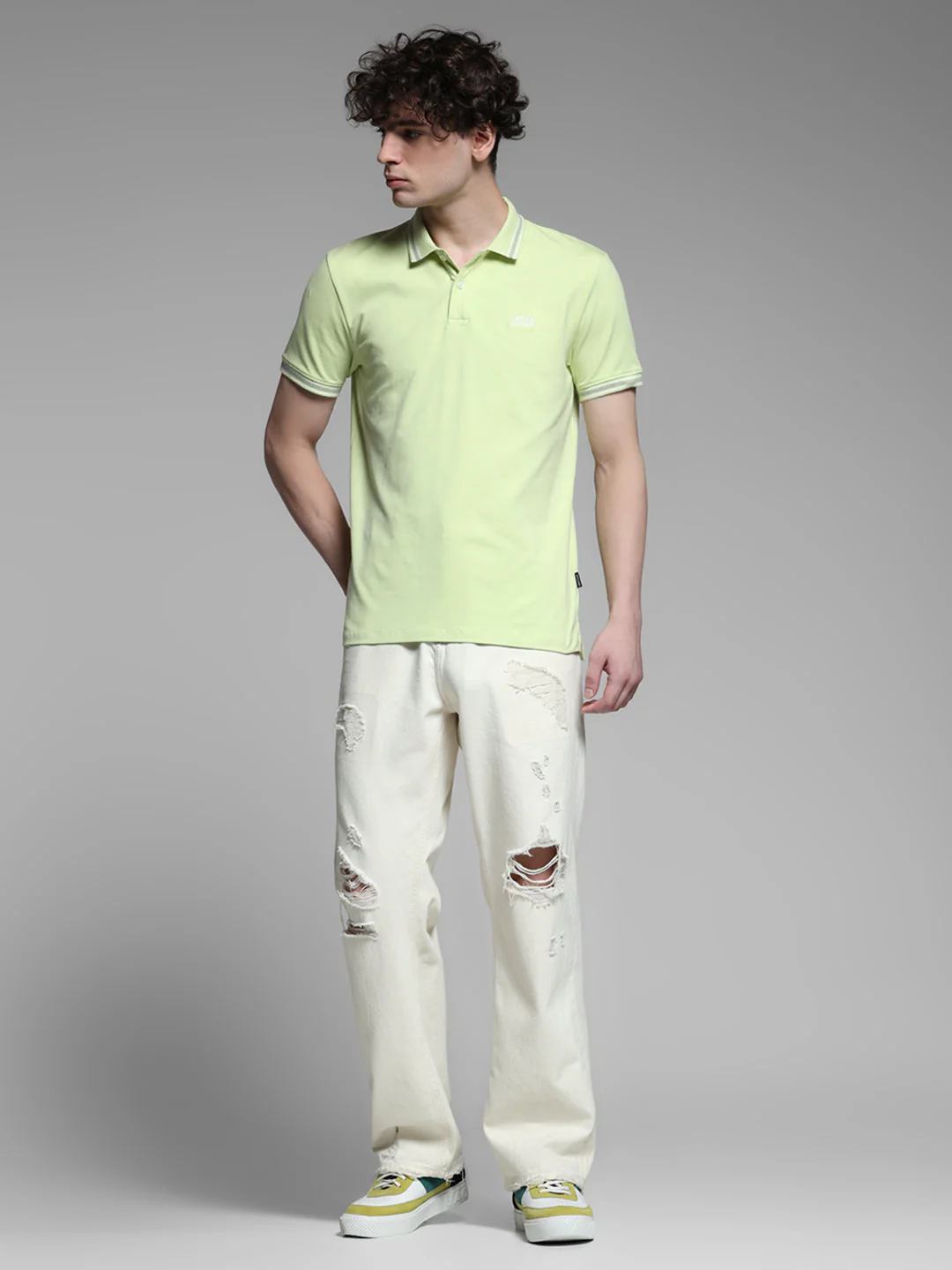 Lime Green Logo Print Polo - Image 6