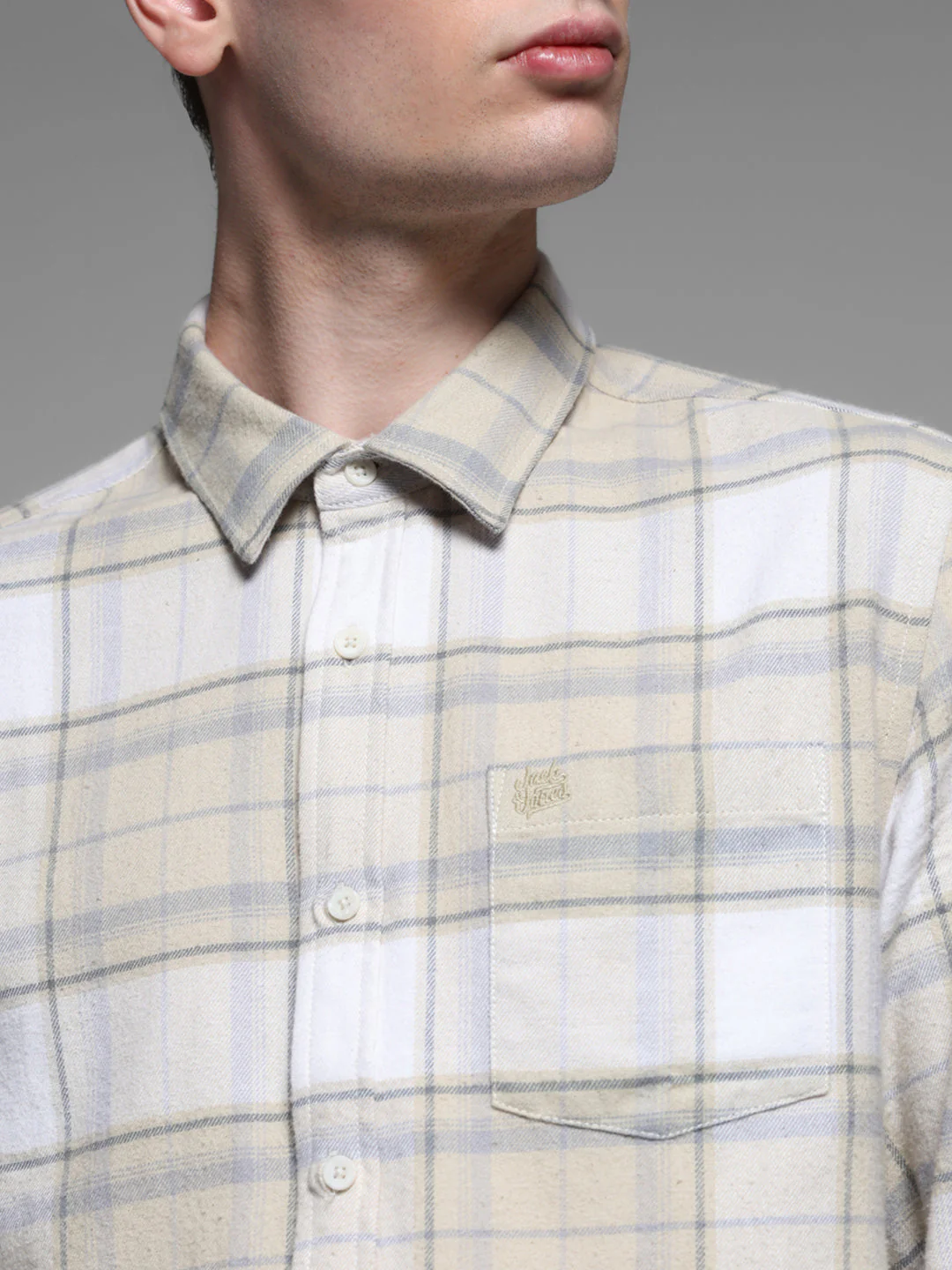 Beige Check Cotton Shirt - Image 5