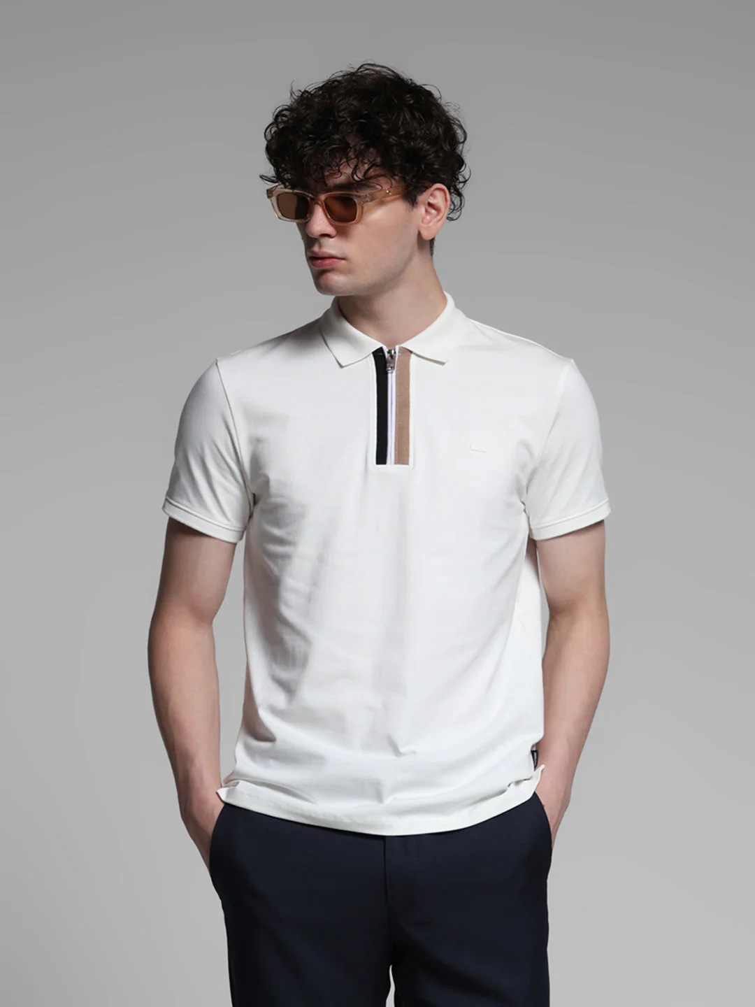 White Zipper Detail Polo
