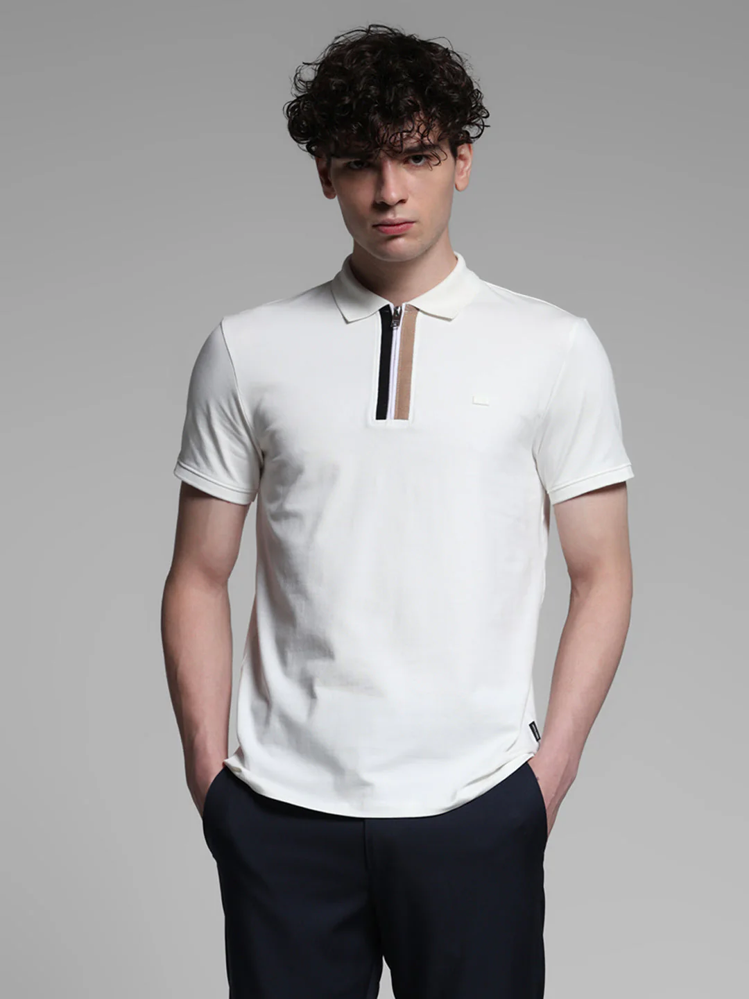 White Zipper Detail Polo - Image 2