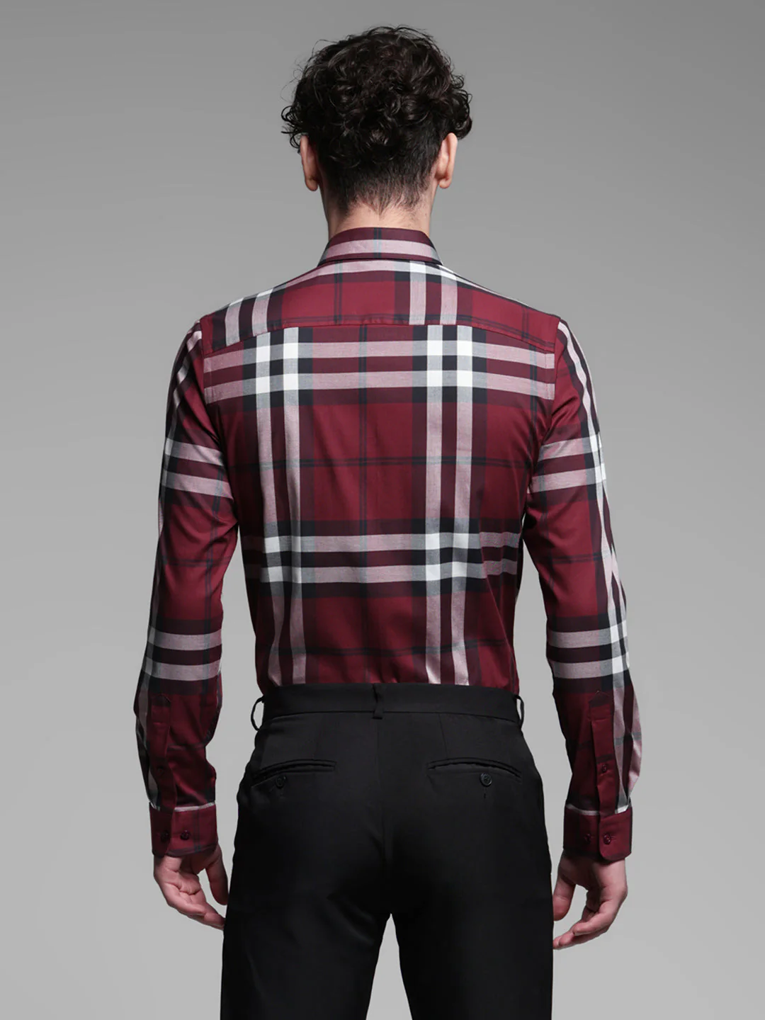 Dark Red Check Slim Fit Shirt - Image 4
