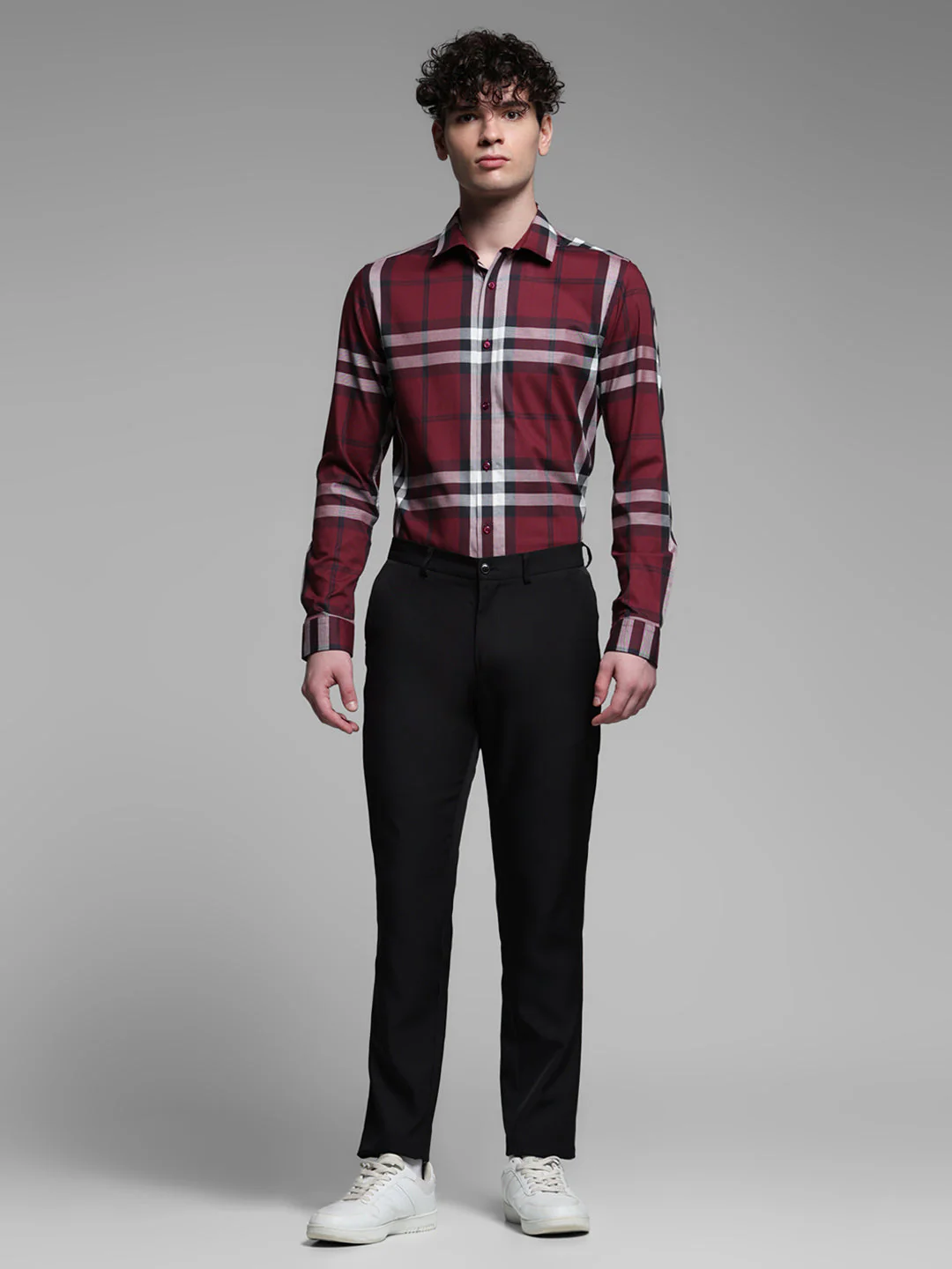 Dark Red Check Slim Fit Shirt - Image 6