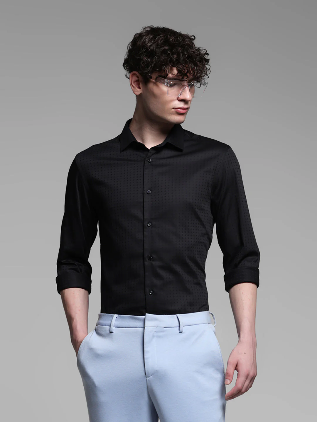 Black Dobby Full Sleeves Shirt