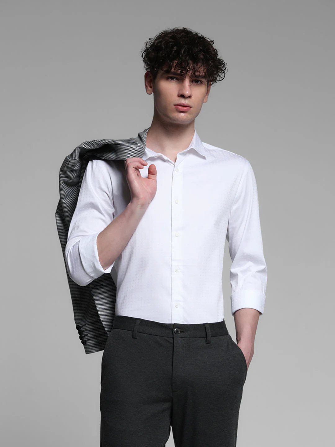 White Dobby Full Sleeves Shirt