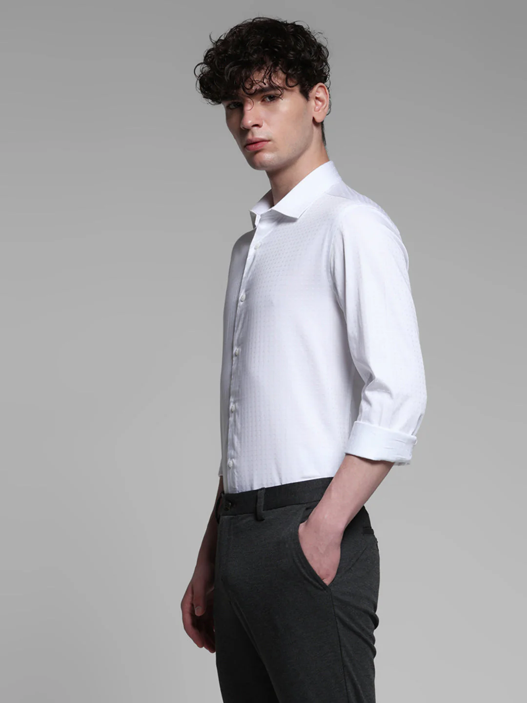White Dobby Full Sleeves Shirt - Image 3