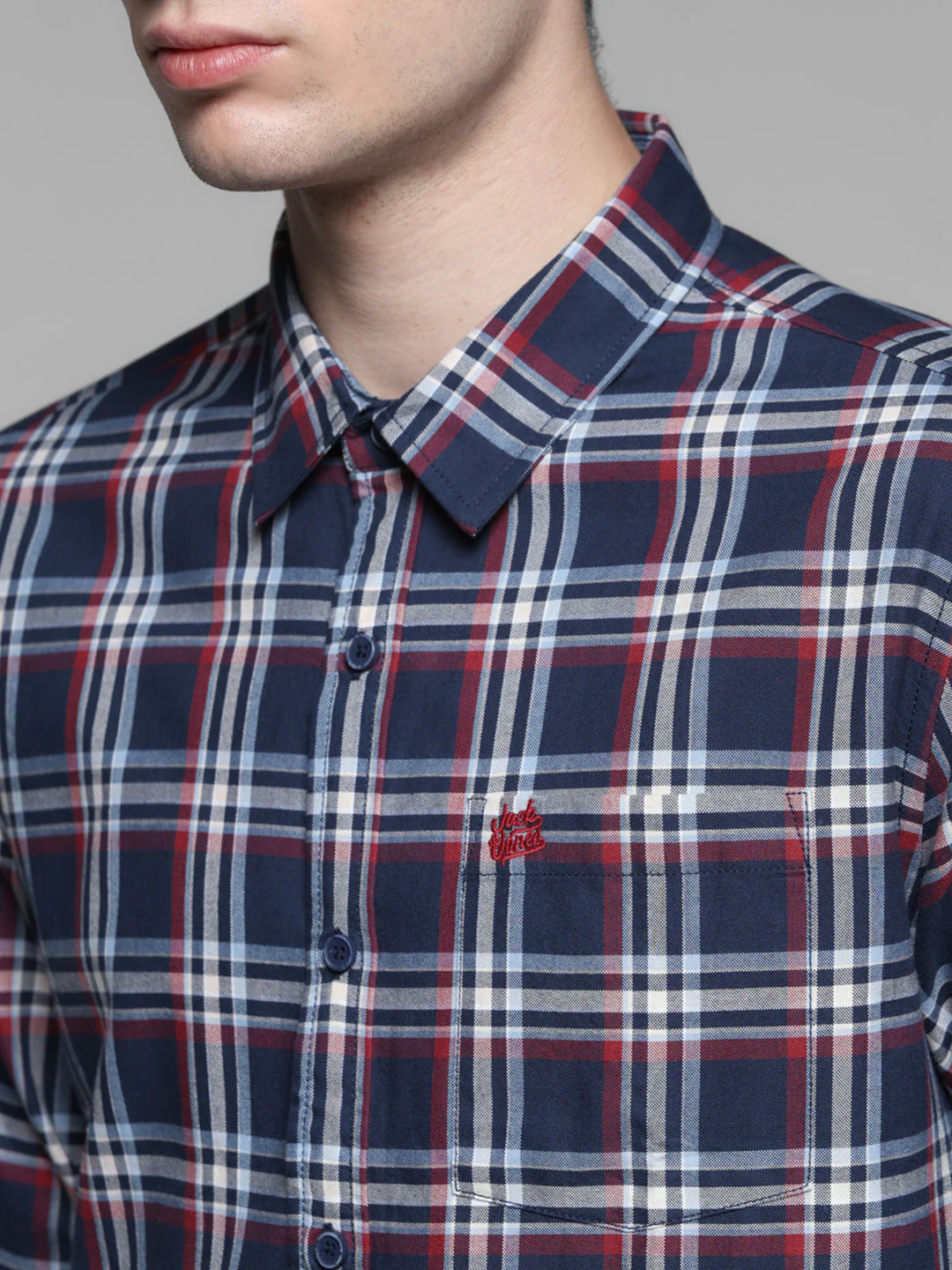 Navy Blue Check Cotton Shirt - Image 5