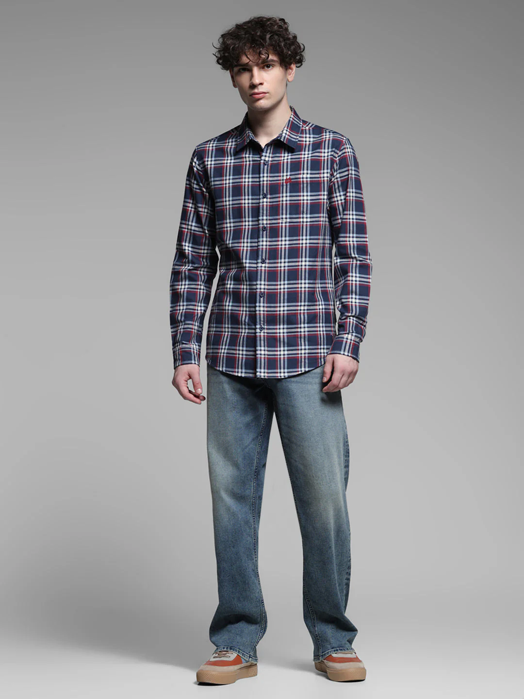 Navy Blue Check Cotton Shirt - Image 6