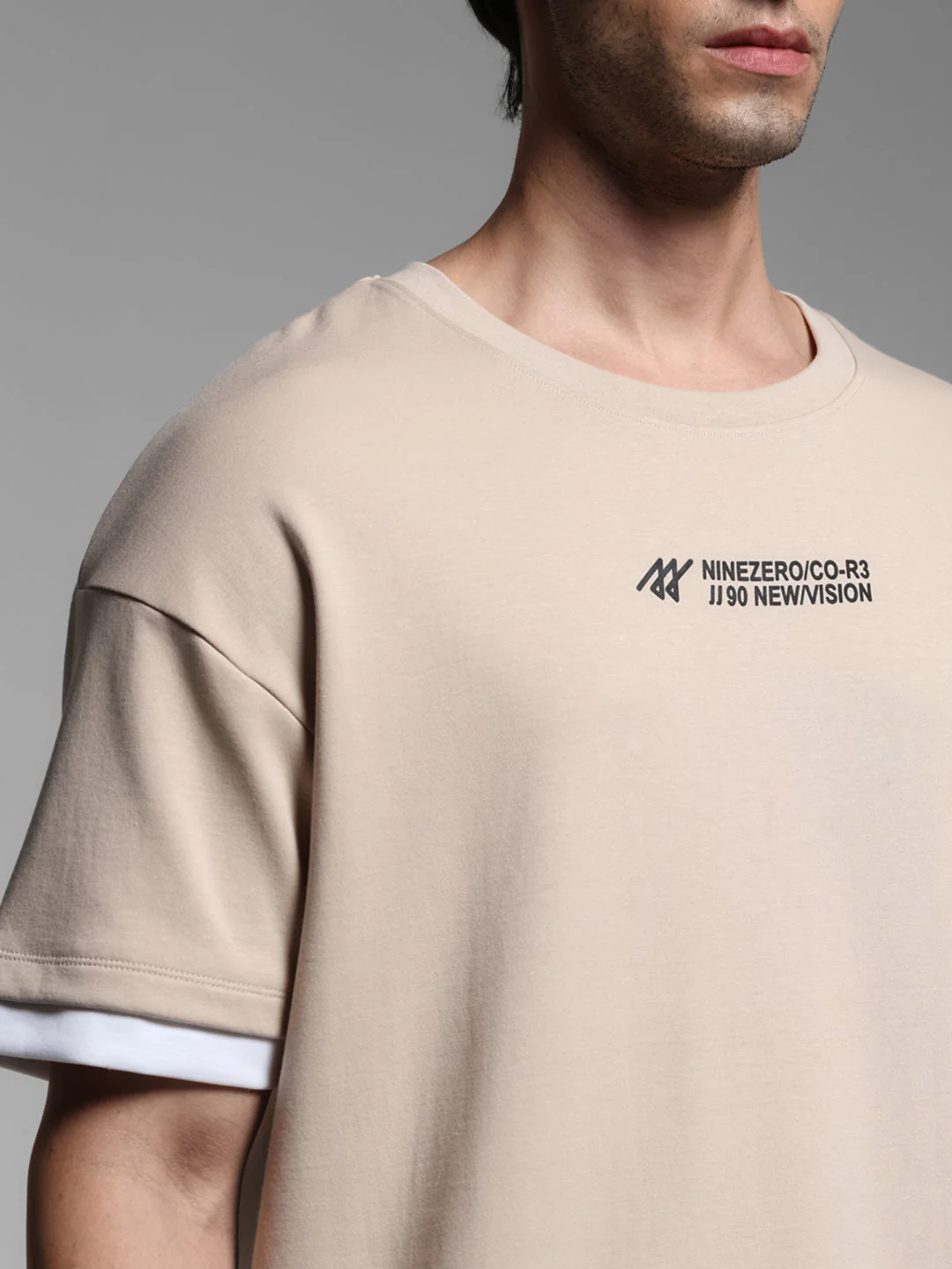 Beige Printed Boxy Fit T-shirt - Image 5
