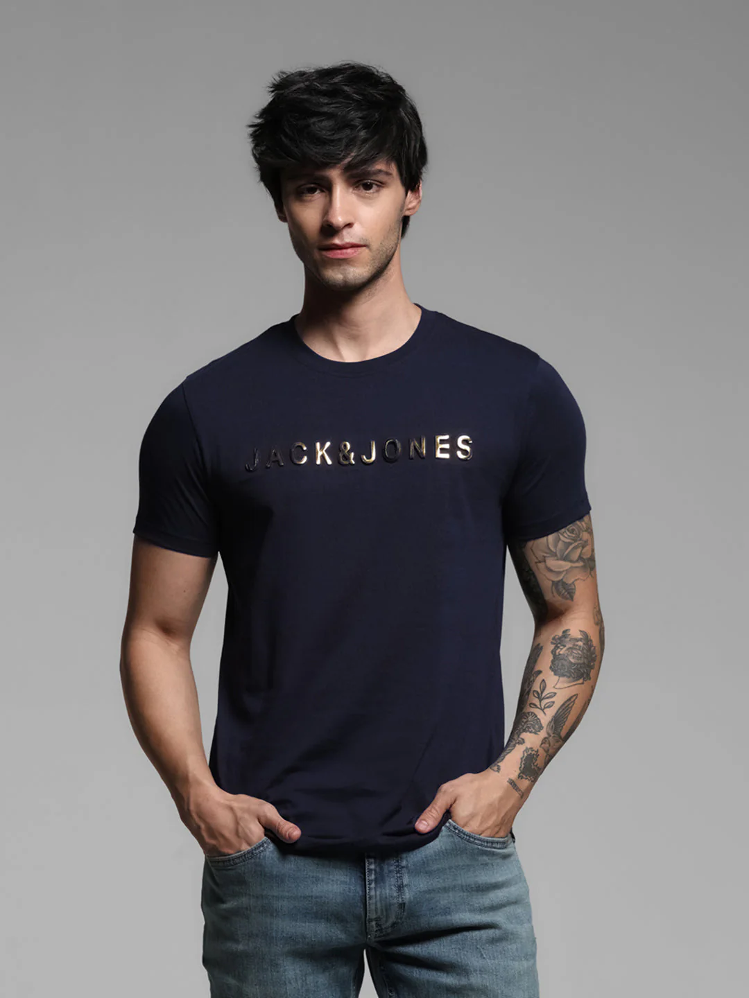 Blue Printed Cotton T-shirt