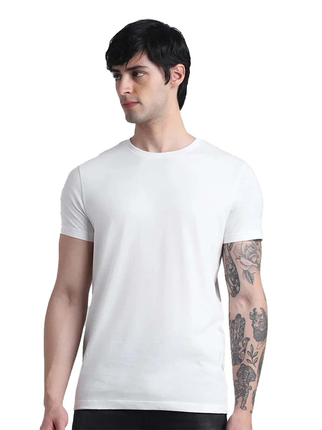 White Cotton Crew Neck T-Shirt - Image 2