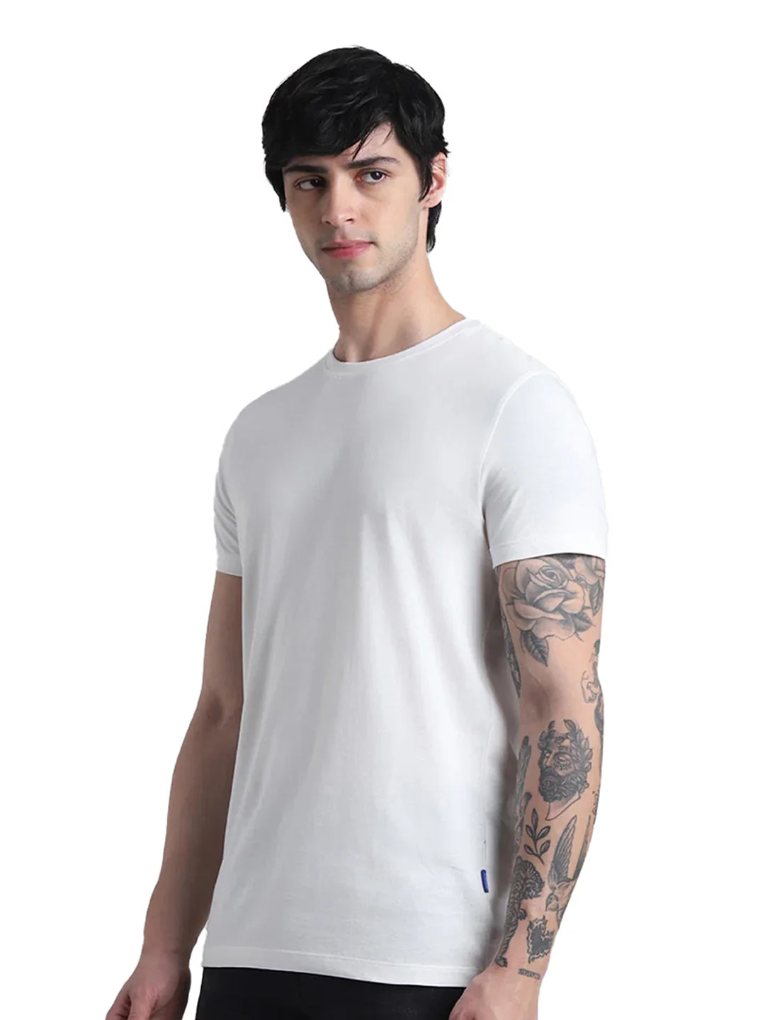 White Cotton Crew Neck T-Shirt - Image 3