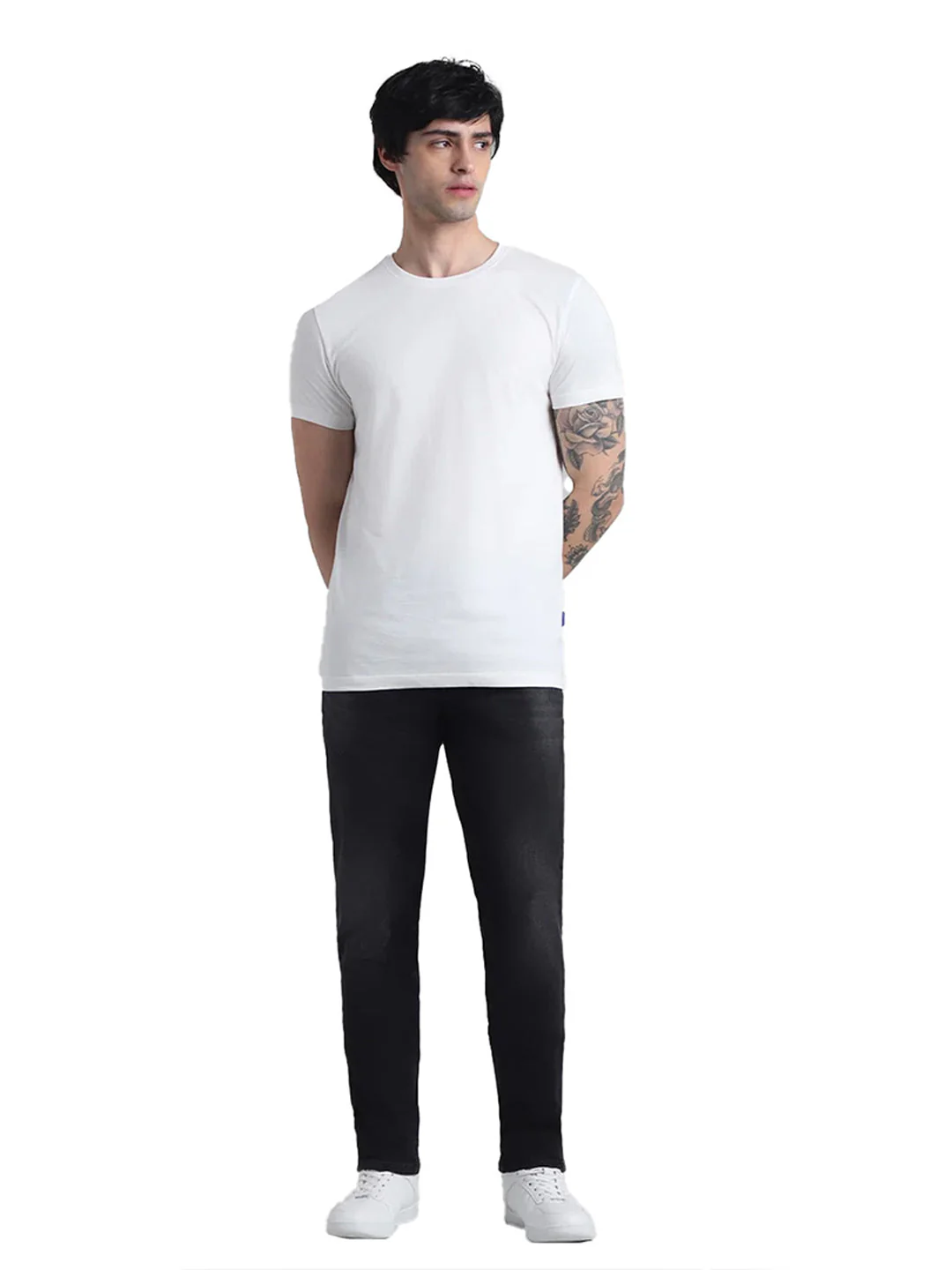 White Cotton Crew Neck T-Shirt - Image 5