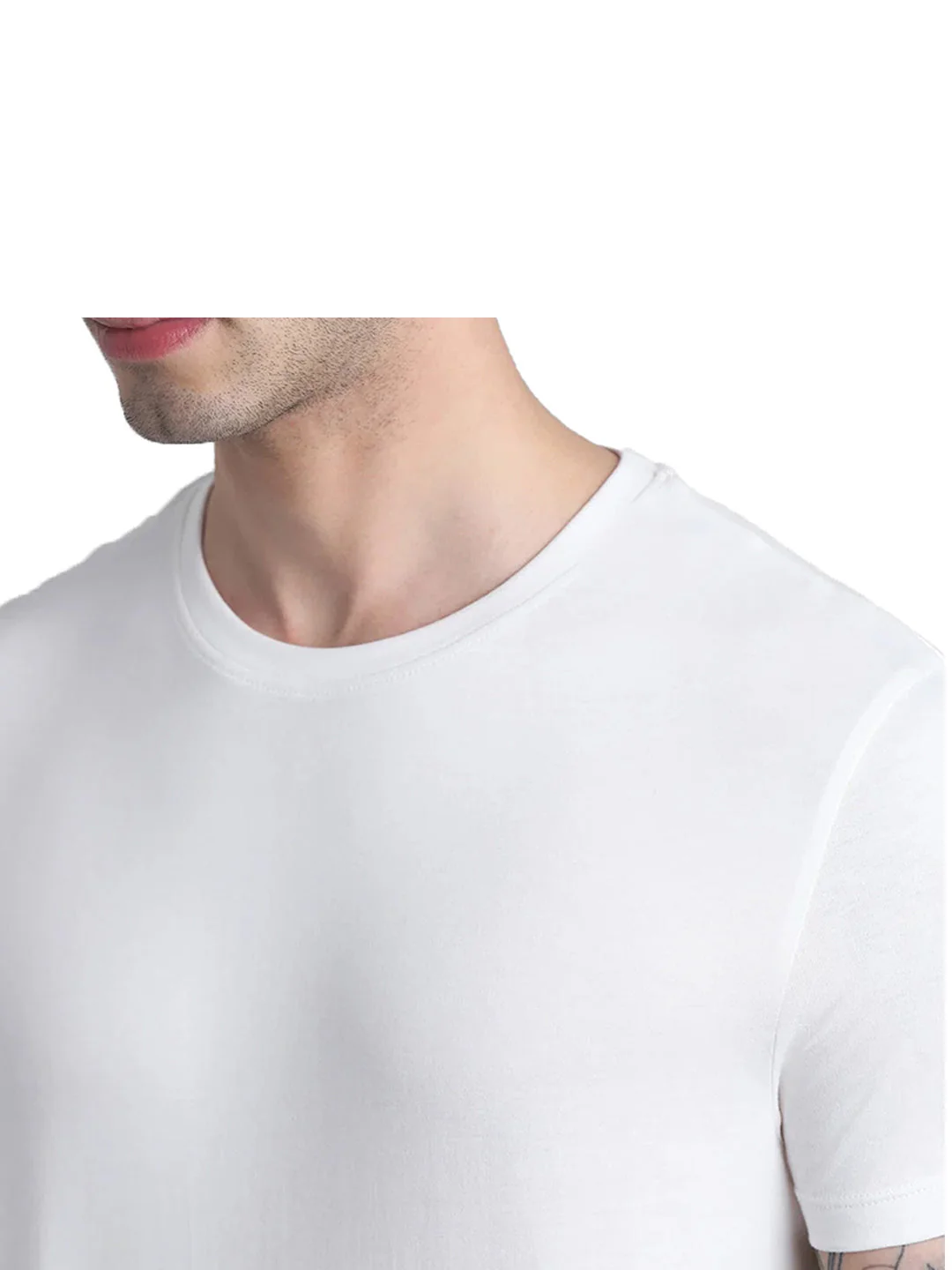 White Cotton Crew Neck T-Shirt - Image 6