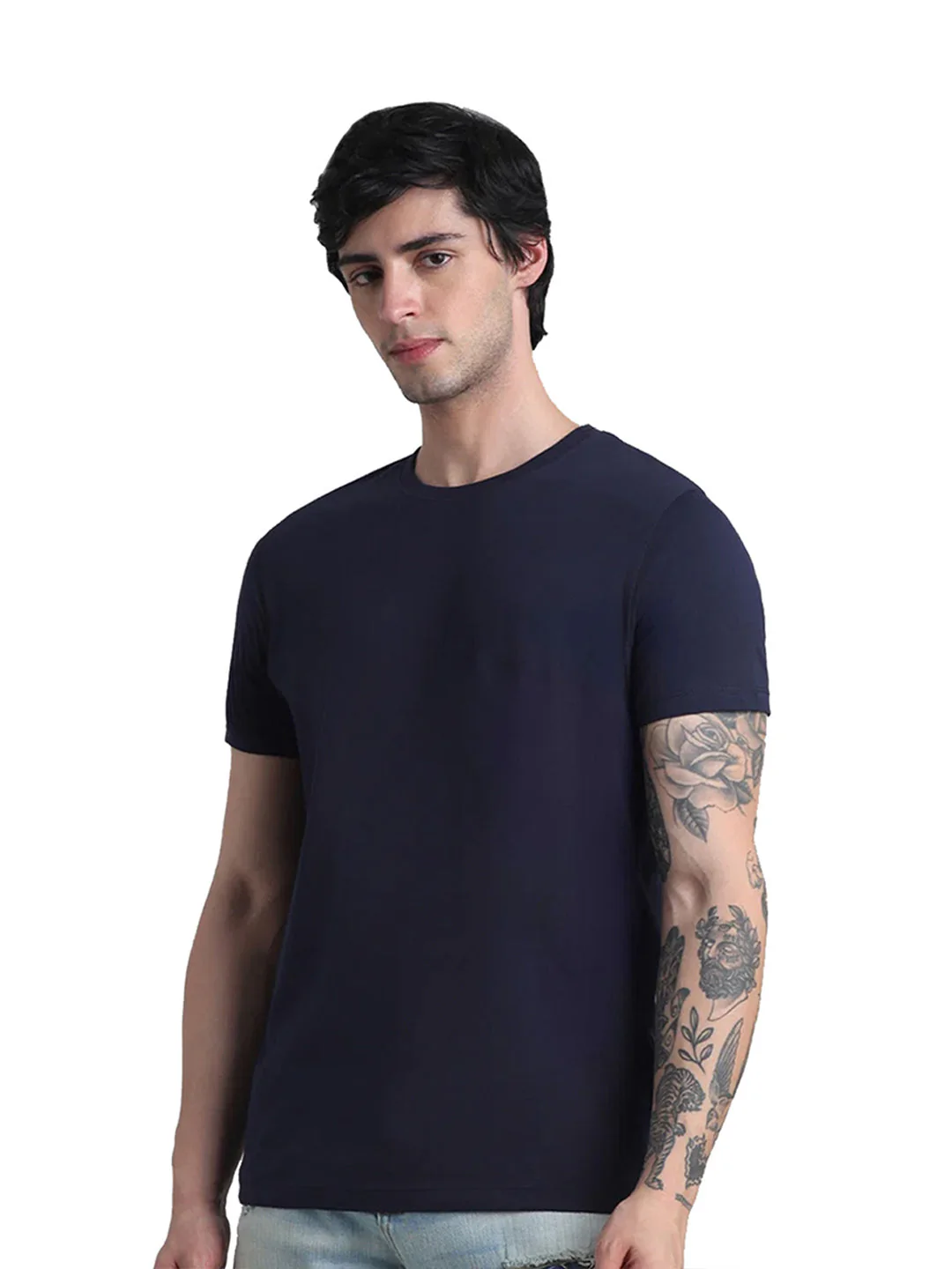 Blue Cotton Crew Neck T-Shirt - Image 2