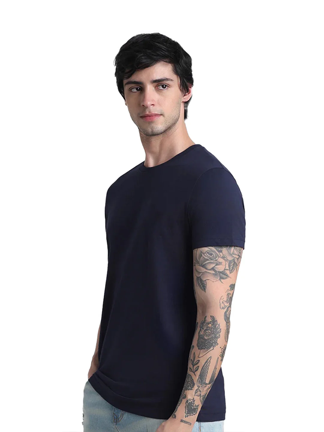 Blue Cotton Crew Neck T-Shirt - Image 3