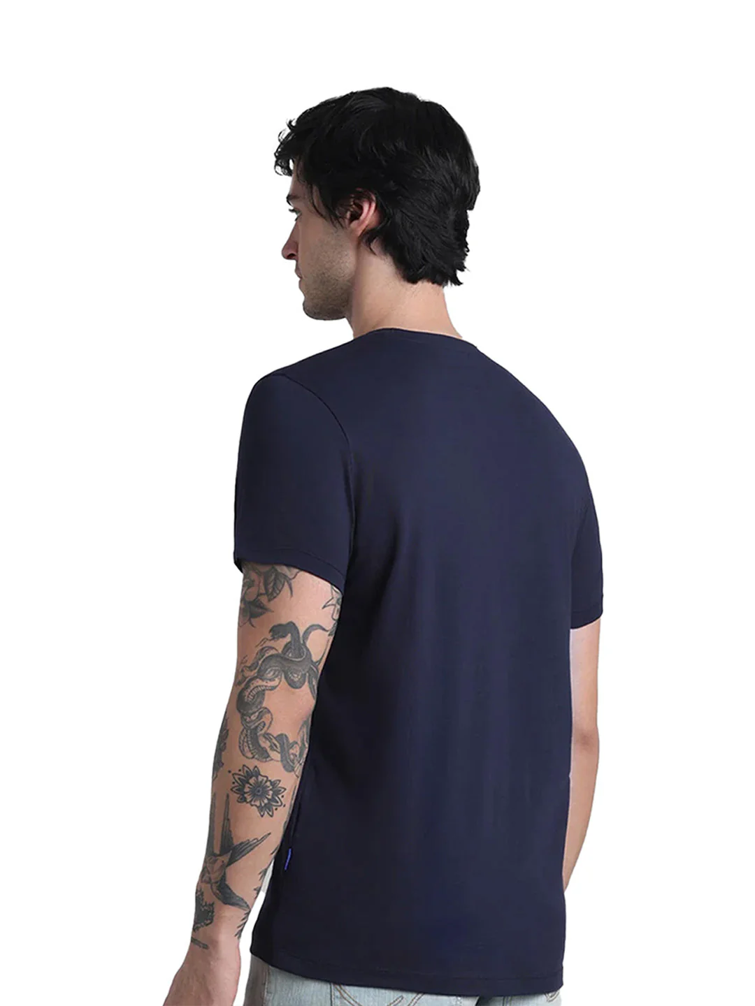 Blue Cotton Crew Neck T-Shirt - Image 4