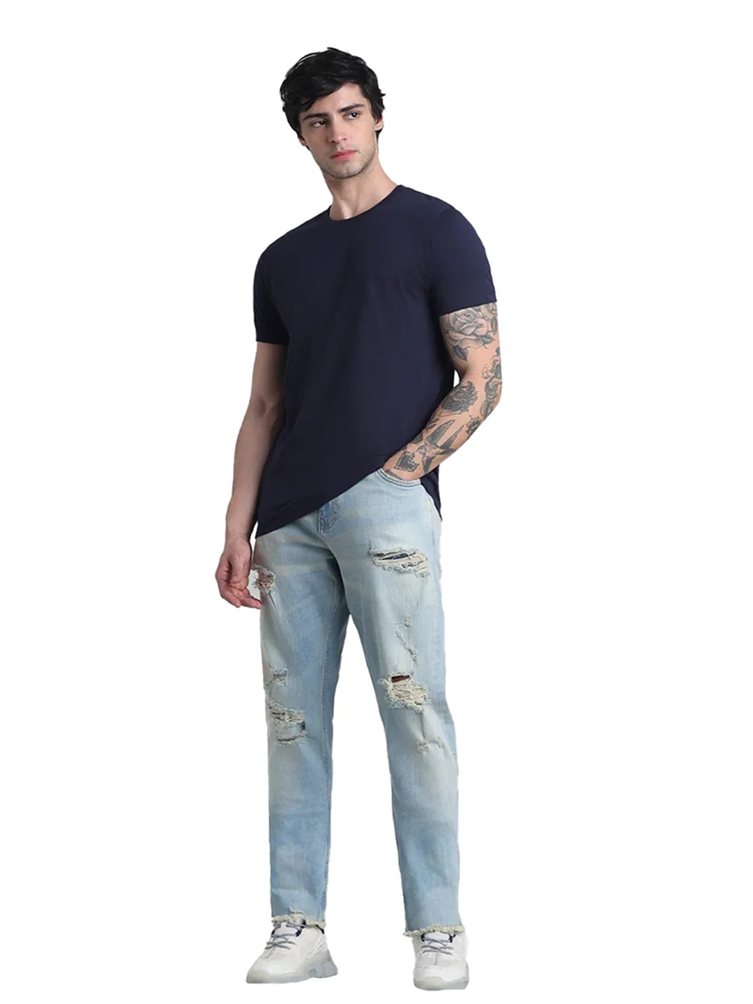 Blue Cotton Crew Neck T-Shirt - Image 6