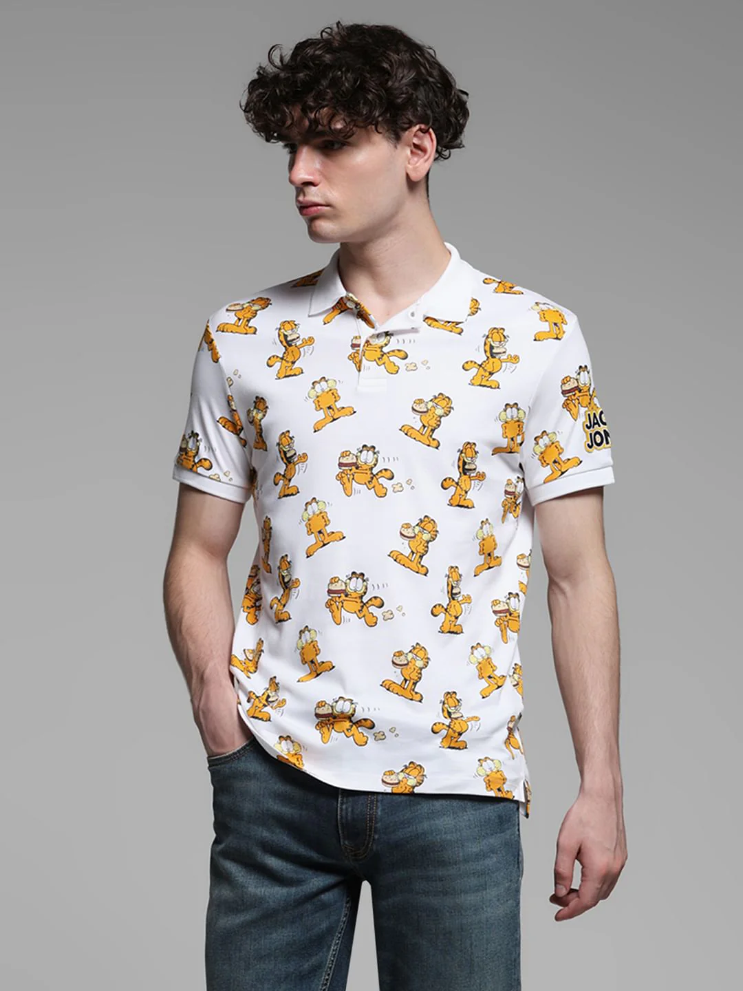 JACK&JONES X GARFIELD White Printed Polo - Image 2