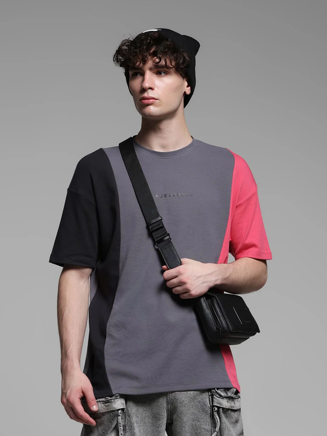 Pink Colourblocked Oversized T-shirt