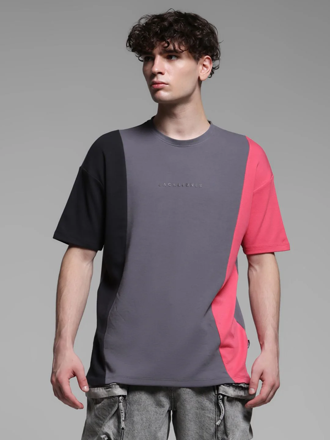 Pink Colourblocked Oversized T-shirt - Image 2