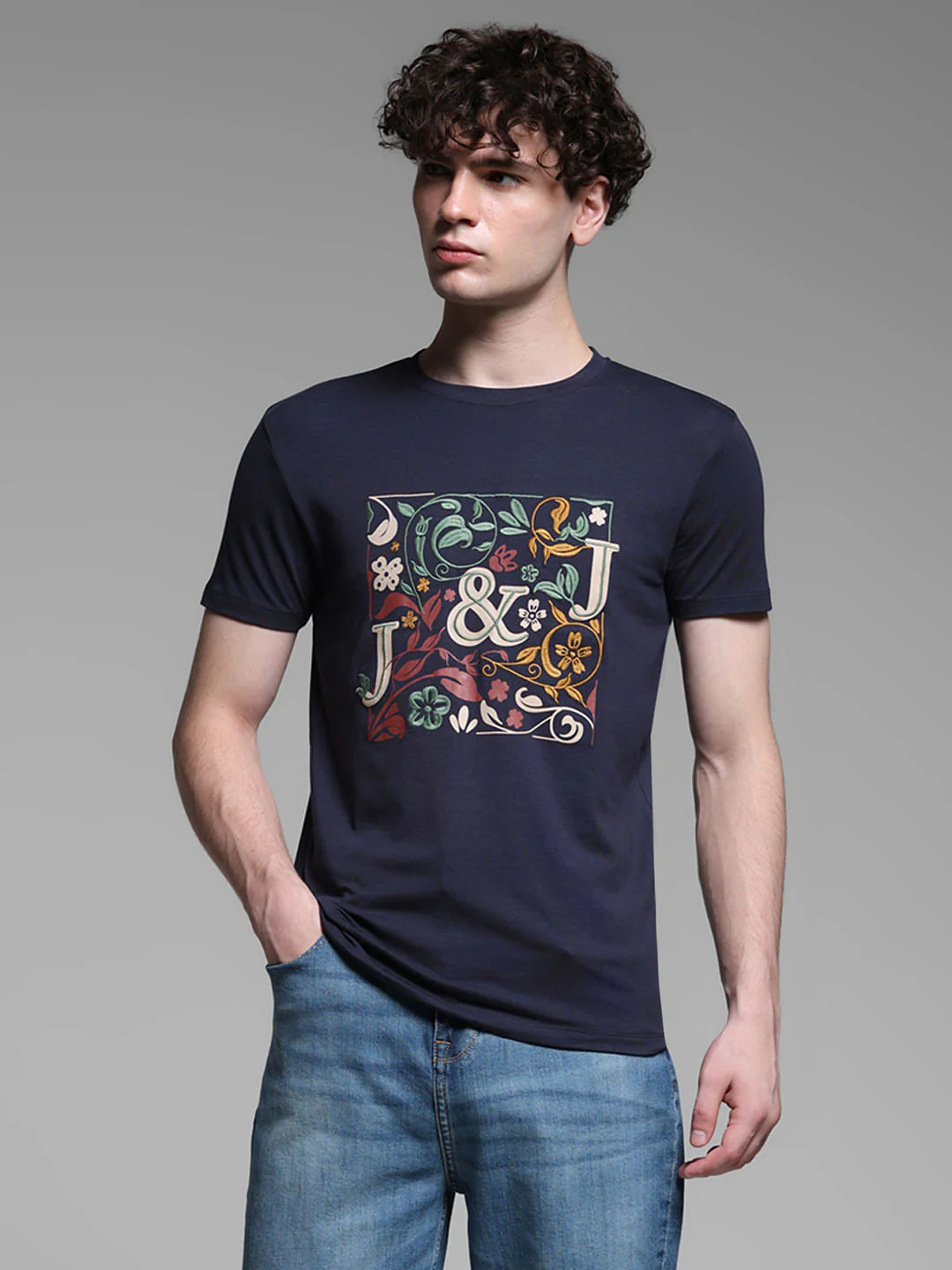 Blue Printed Cotton T-shirt - Image 2