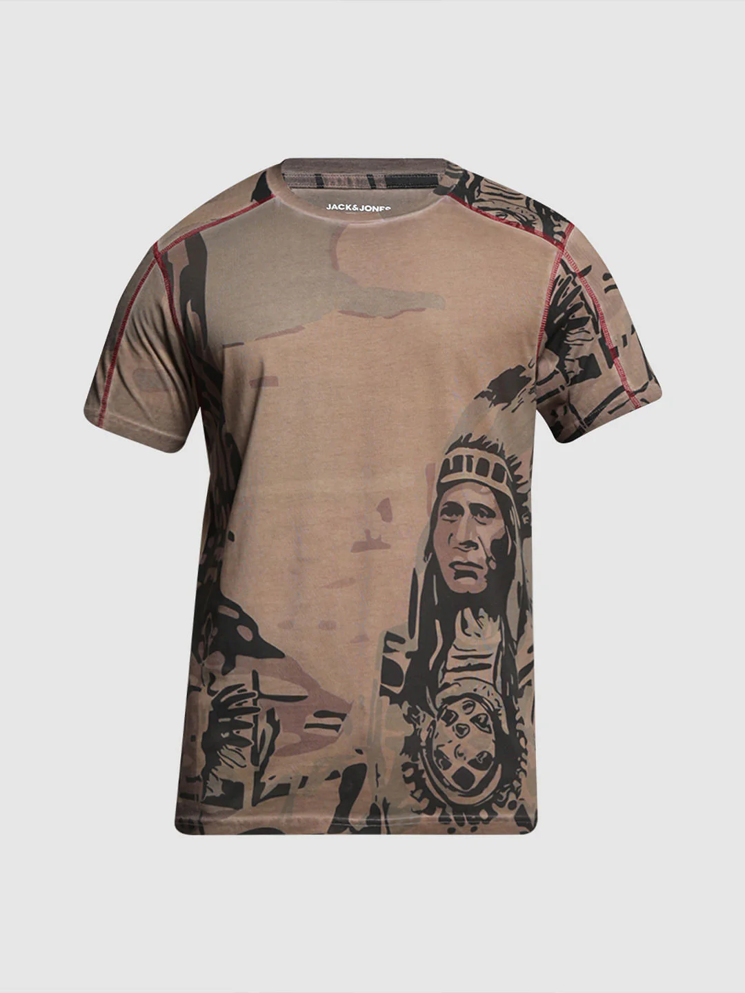 Dark Brown Printed Crew Neck T-shirt - Image 7
