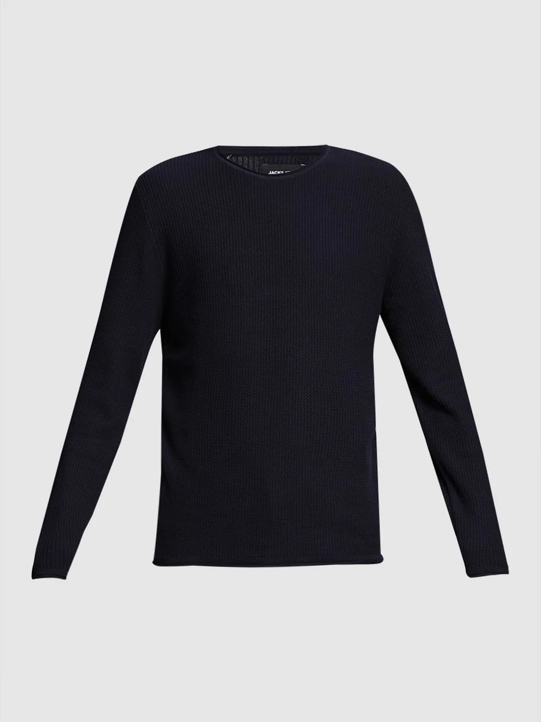 Navy Blue Raw Edge Flat Knit Pullover - Image 7