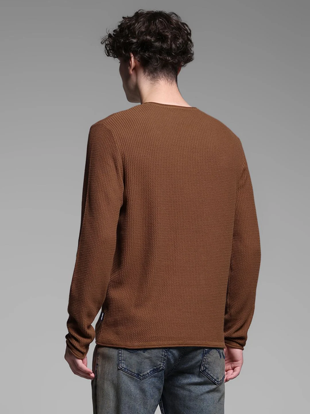 Brown Raw Edge Flat Knit Pullover - Image 4