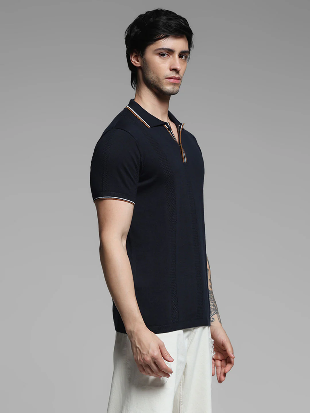 Black Contrast Tipping Knitted Polo - Image 3