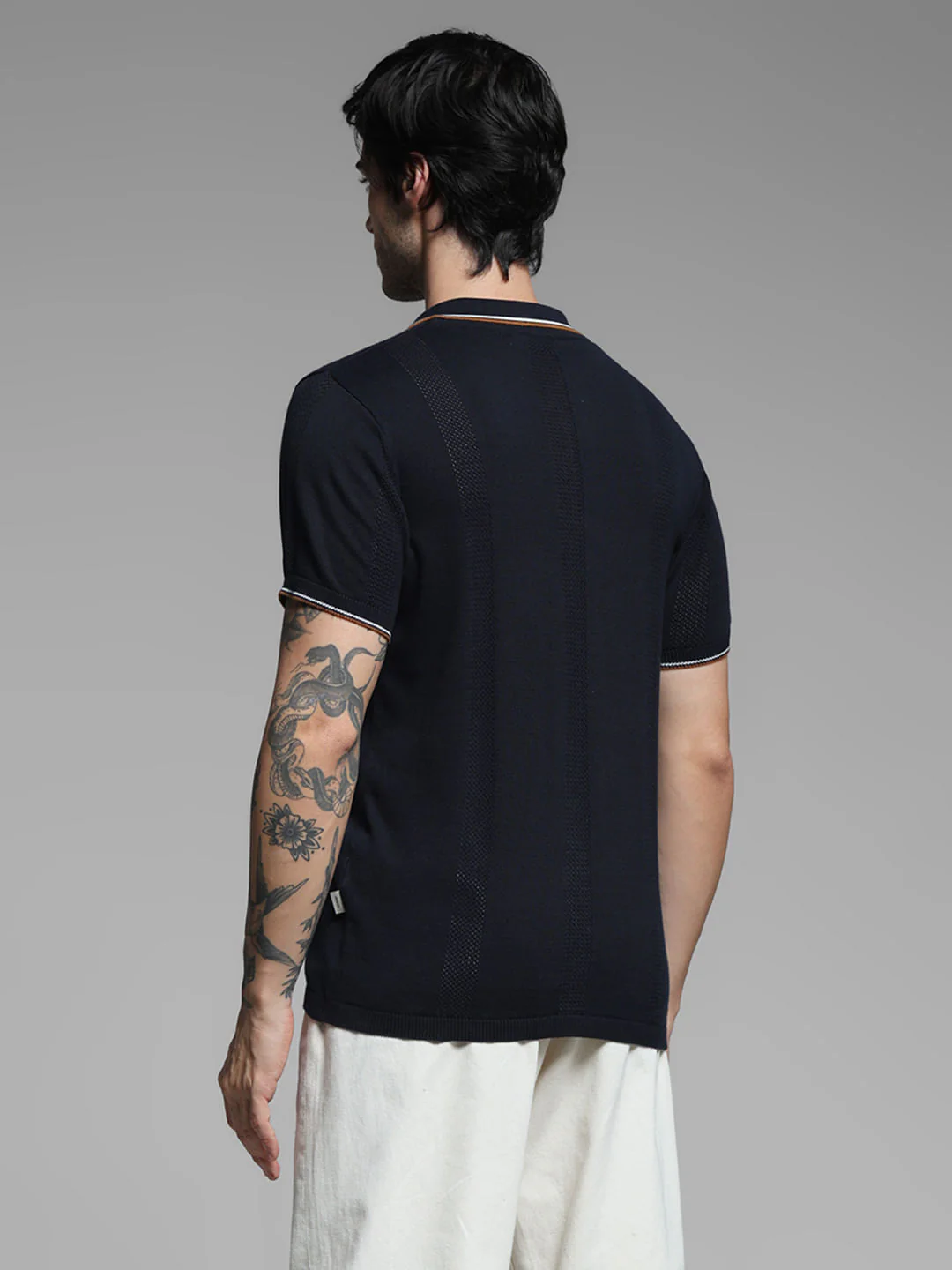 Black Contrast Tipping Knitted Polo - Image 4