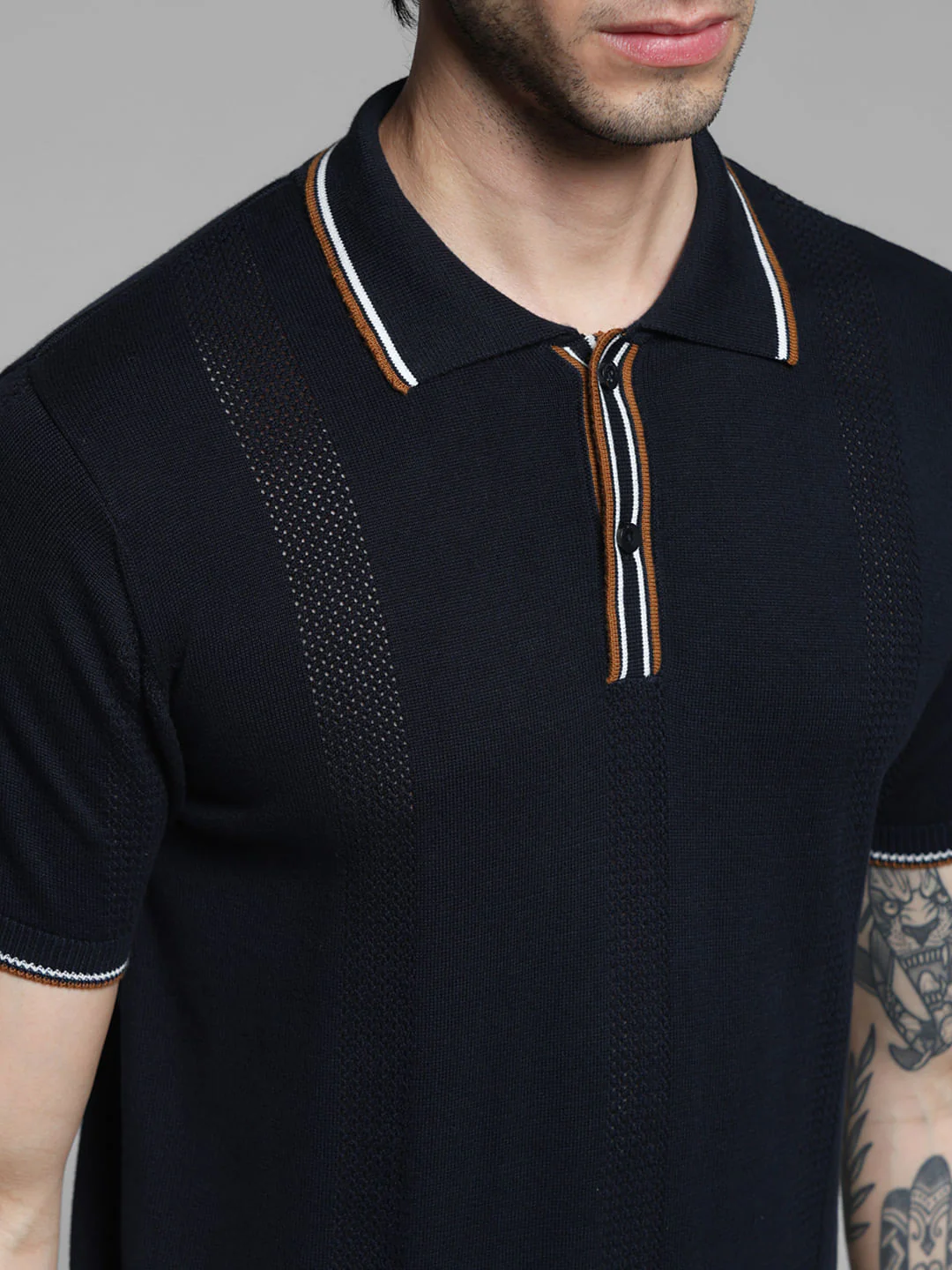 Black Contrast Tipping Knitted Polo - Image 5