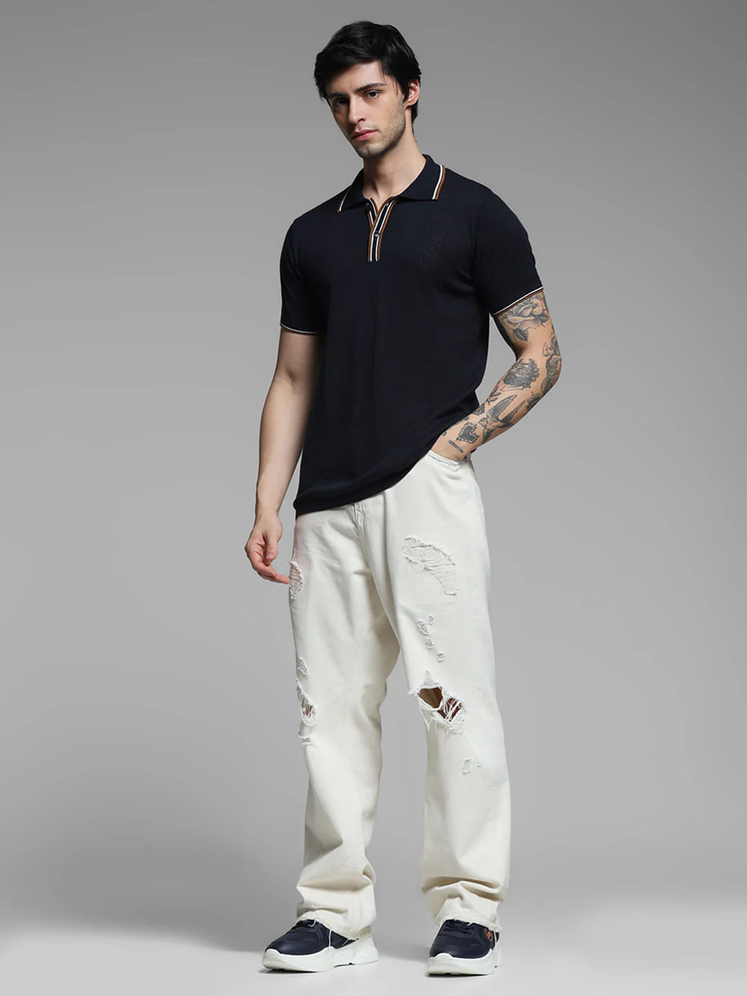Black Contrast Tipping Knitted Polo - Image 6
