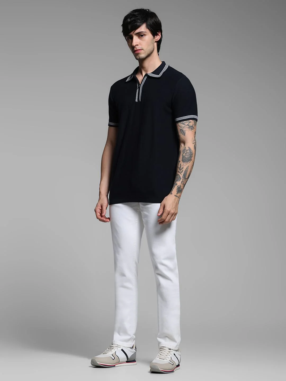 Blue Knitted Contrast Tipping Polo - Image 6