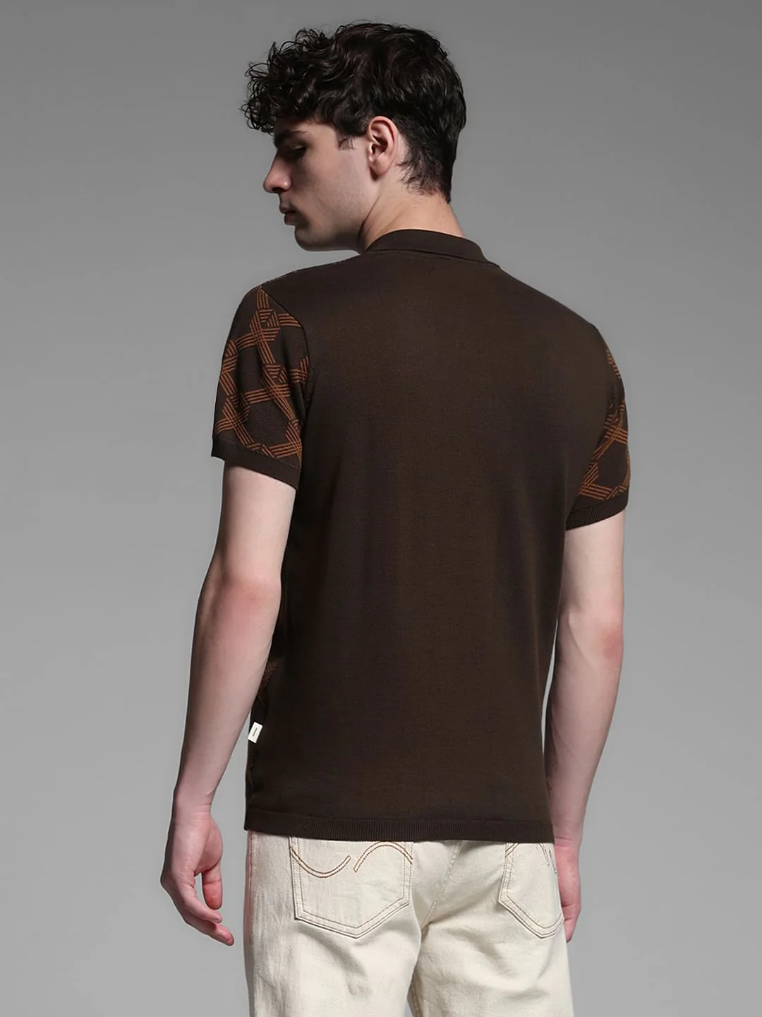 Dark Brown Jacquard Printed Polo - Image 4
