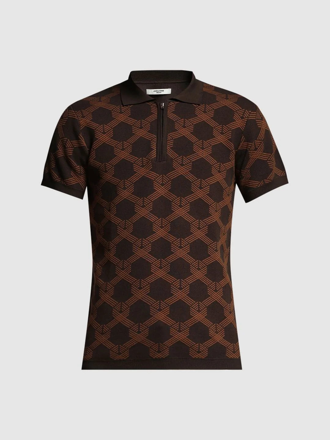 Dark Brown Jacquard Printed Polo - Image 7