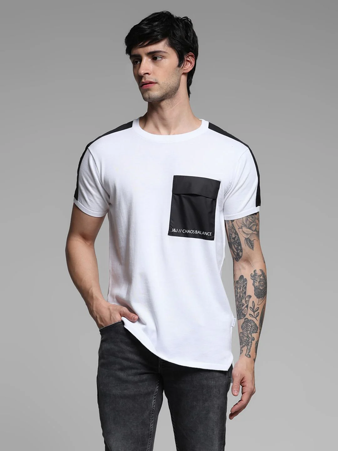 White Patch Pocket Cotton T-shirt - Image 2