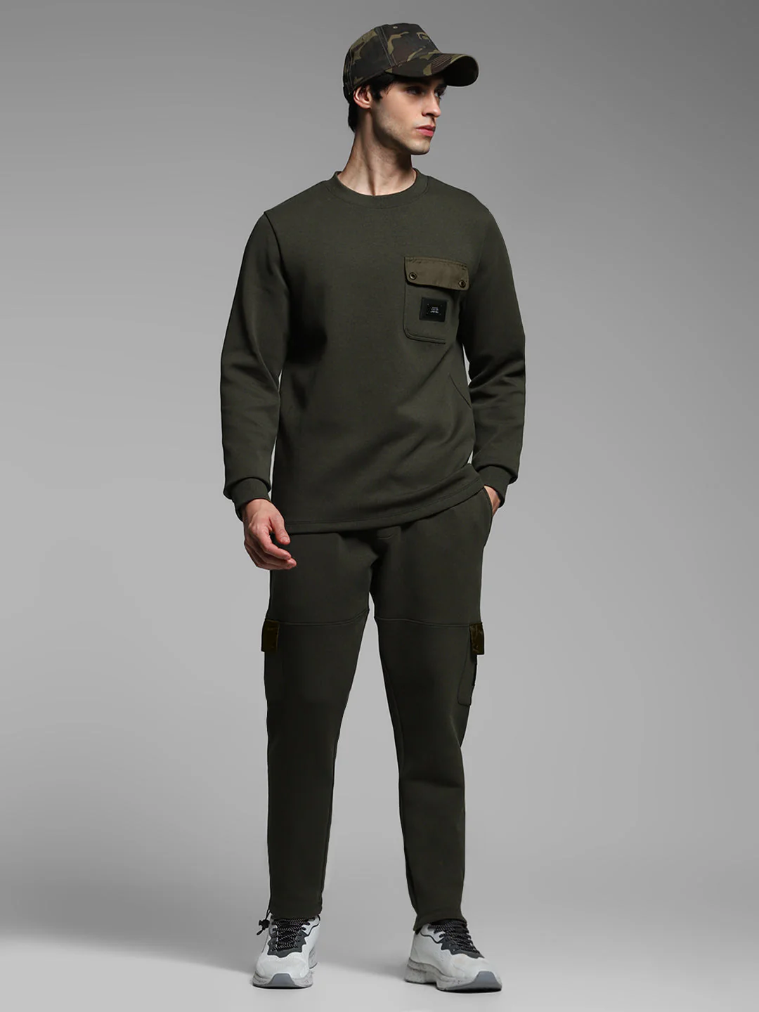 Men's Cotton Lycra Cargo Joggers With Drawstring Waist - Forest Green - Image 5