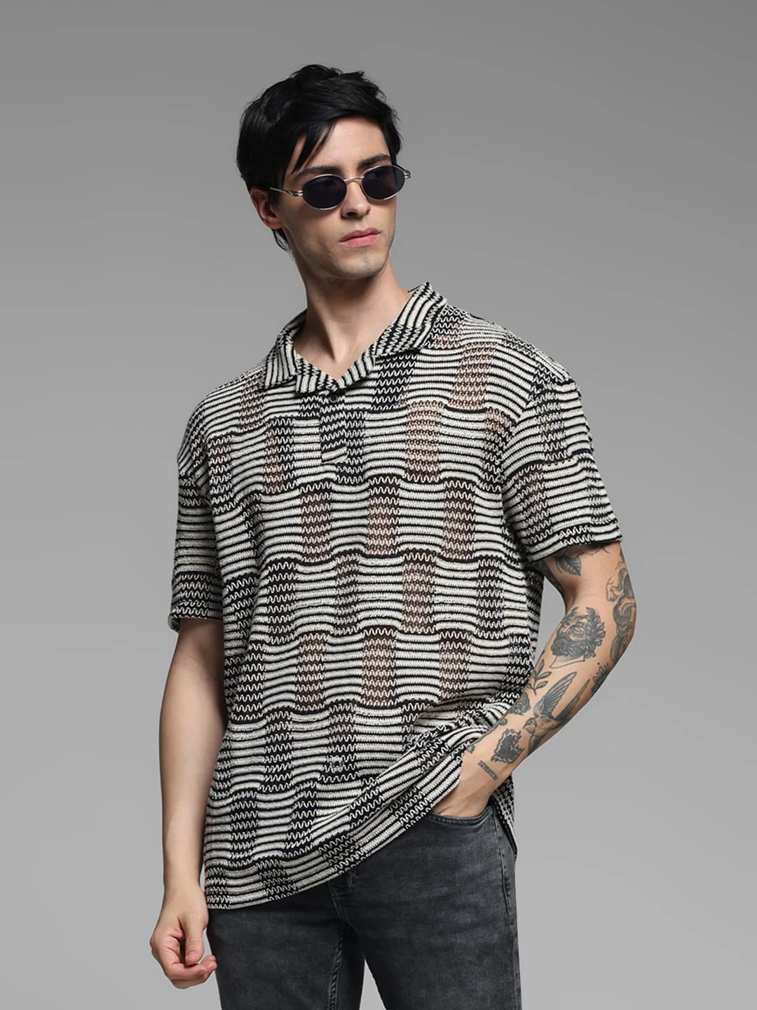 Black Jacquard Oversized Polo