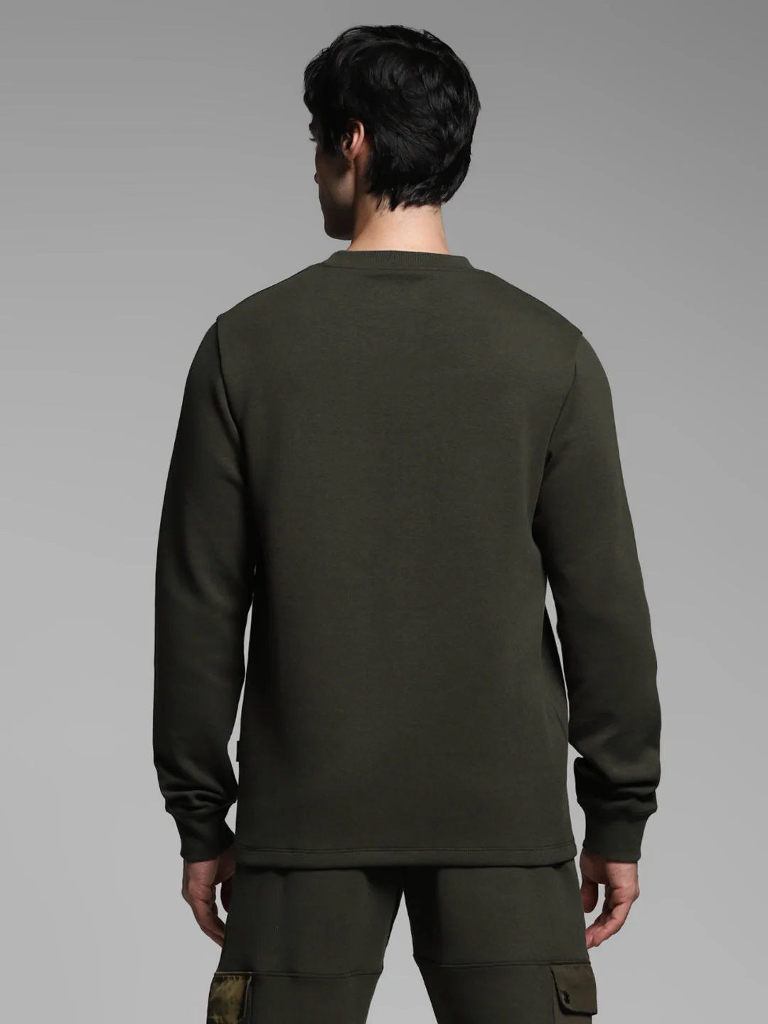 Men's Forest Green Cotton Blend Regular Fit Crew Neck Sweatshirt - Image 4