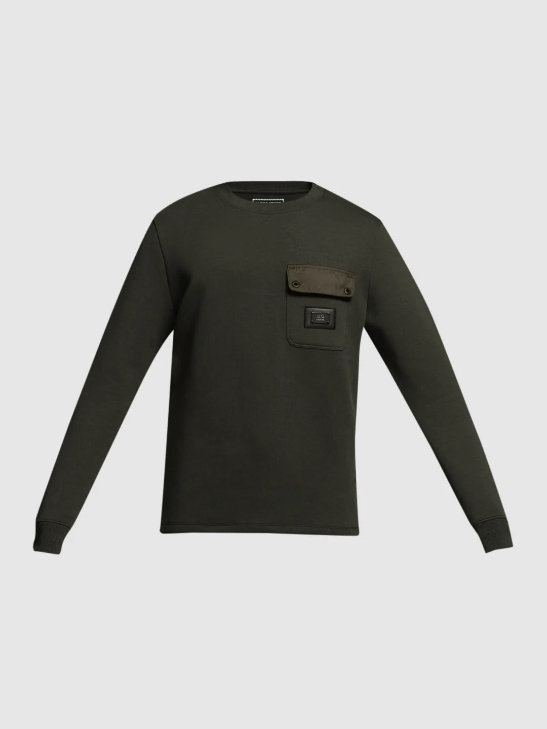 Men's Forest Green Cotton Blend Regular Fit Crew Neck Sweatshirt - Image 7