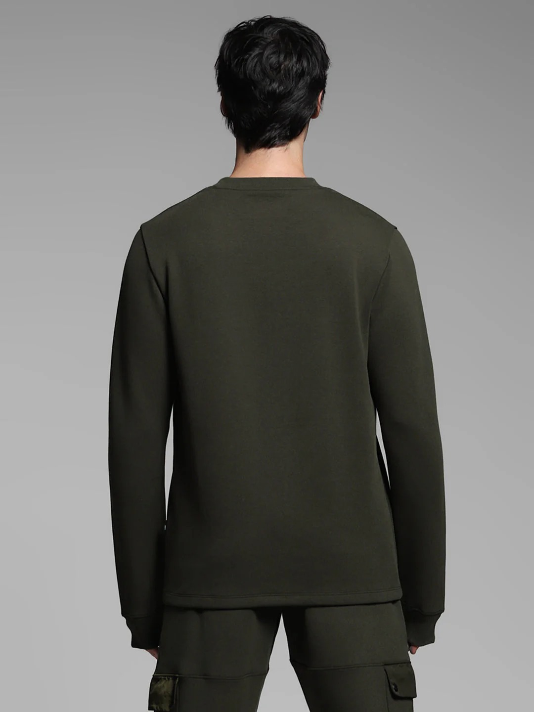 Men's Forest Green Cotton Blend Regular Fit Crew Neck Sweatshirt - Image 9